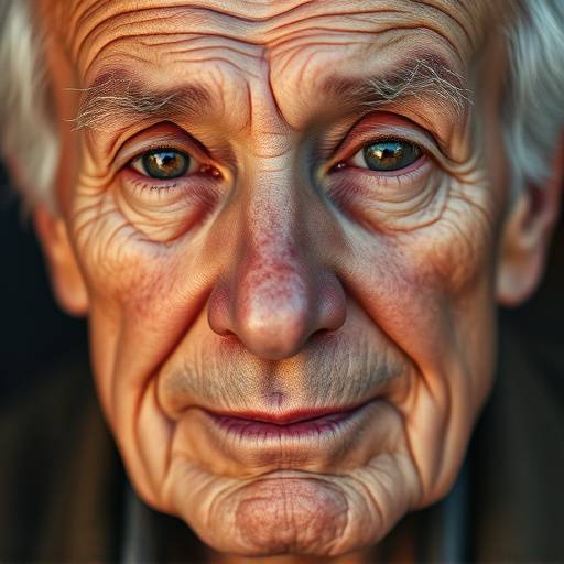 A close-up portrait of an elderly man with kind eyes and a wrinkled face, showcasing life's wisdom.